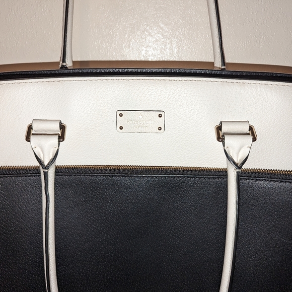 KATE SPADE Grove Street Maeve Zip Tote Leather Laptop Pocket Black White GUC - Picture 14 of 14
